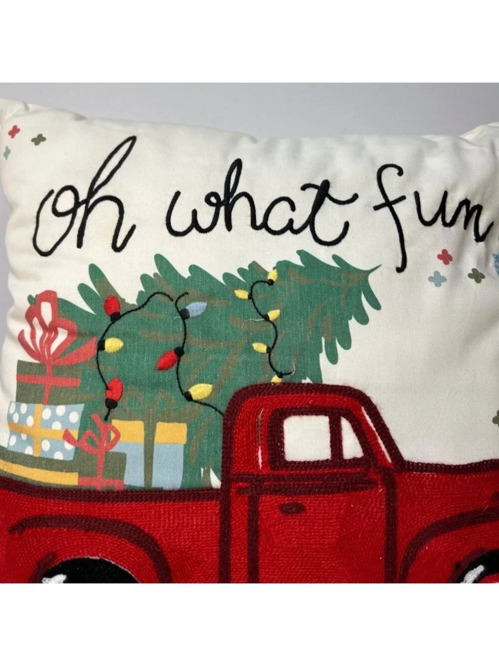 Christmas Pillow With Red Truck & Holiday Gifts 17'' x 17